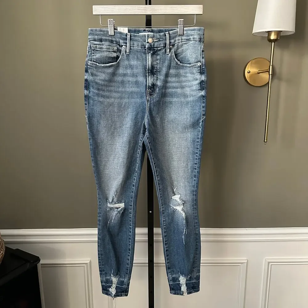 GOOD AMERICAN Good Waist Chew Hem Skinny Jeans 12 NWOT - Picture 2 of 7